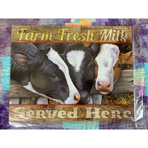 Desperate Other - Farm Fresh Milk Served Here 16x12.5 Tin Sign Crunchy Raw Milk Natural Clean